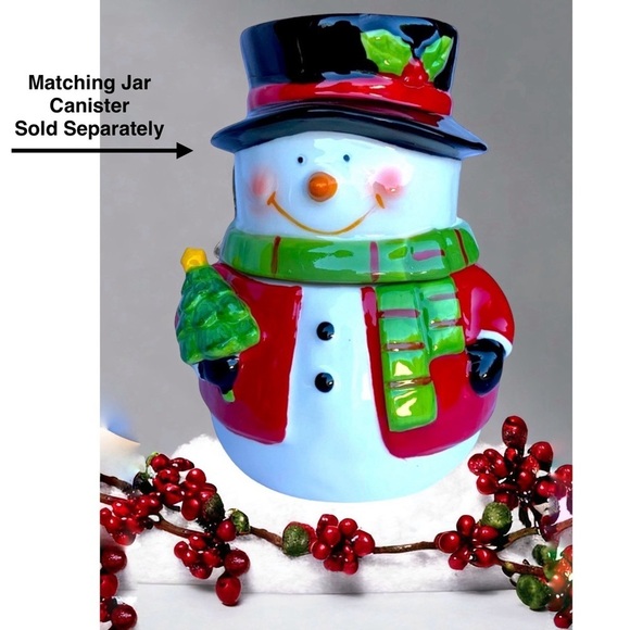 Snowman Kitchen Hand Painted Set Christmas Ceramic Dish Tray Napkin Holder 2 PC - Picture 15 of 15